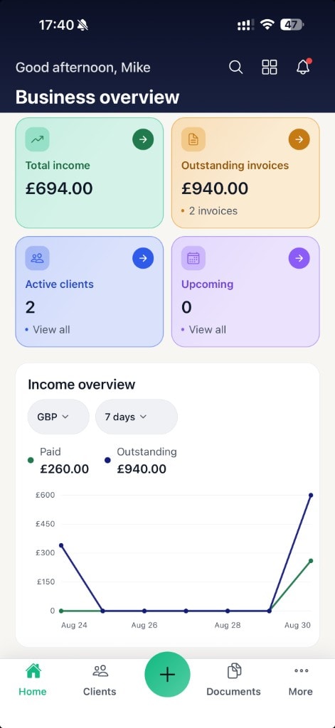 Clemion dashboard auf dem Smartphone