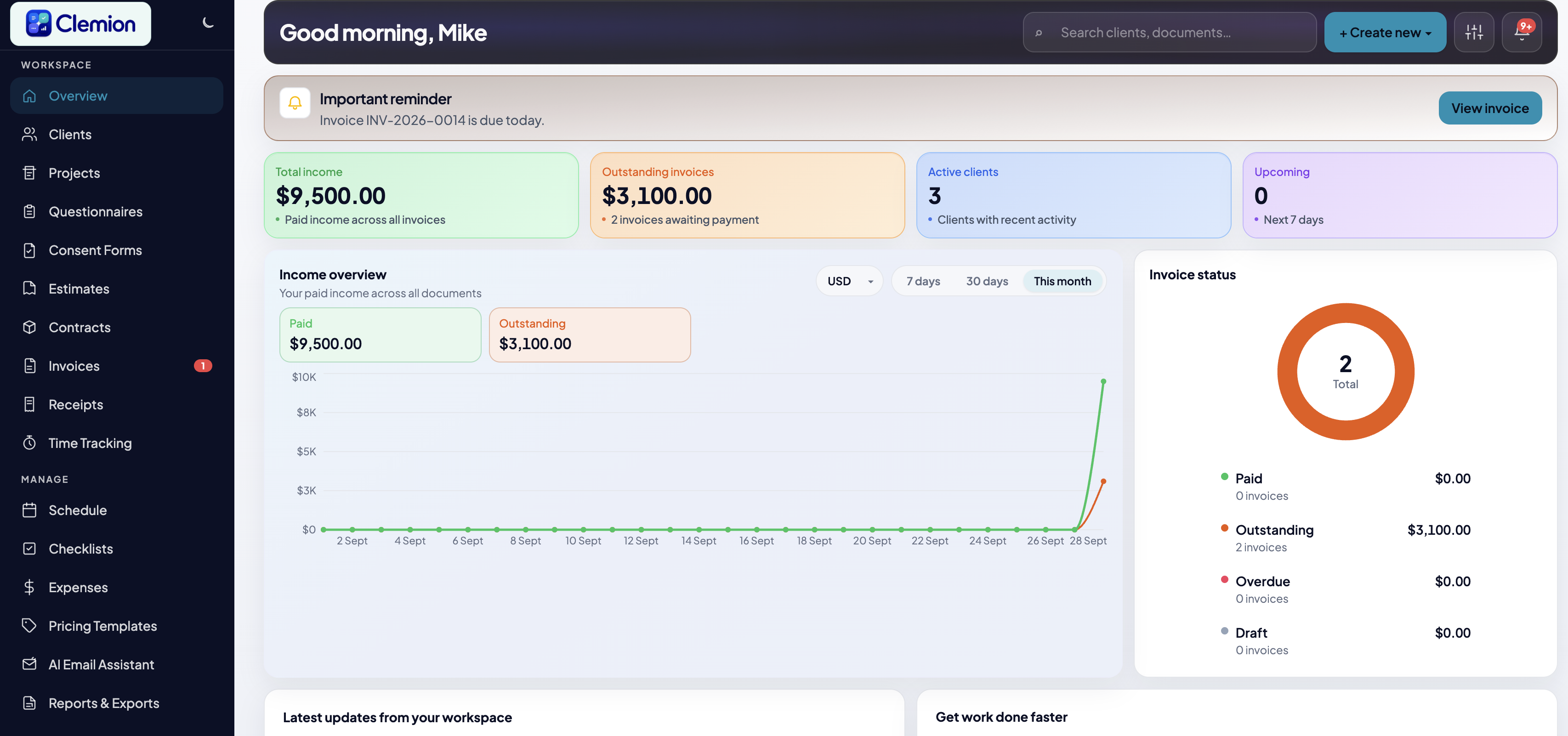 Clemion dashboard on the Web
